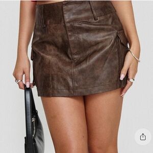 Princess Polly Brown NWT Dominic Faux Leather Skirt Washed